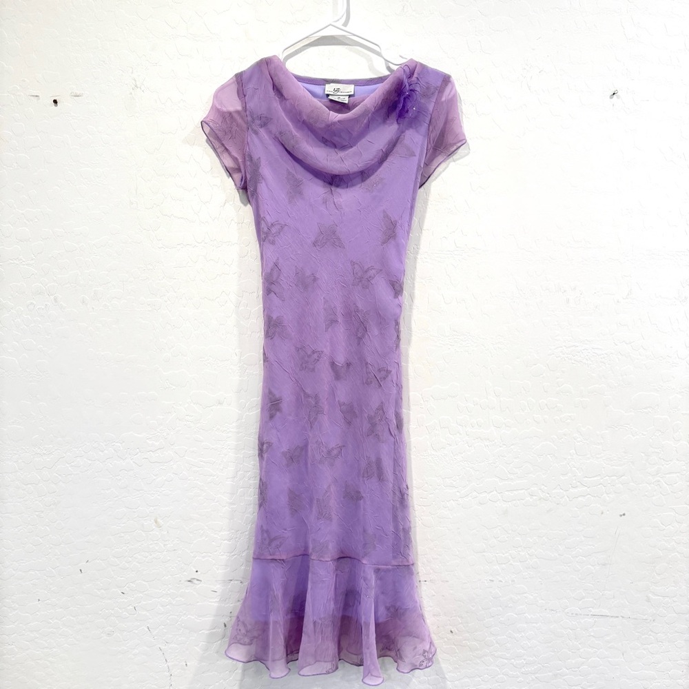 Y2K Byer California Butterfly Dress Midi Purple Womens 16 Sparkles Whimsigoth